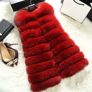 Calssic Luxury Genuine Real Whole Fox Fur Vest Fashion Women Medium-long Fur Gliet - Red