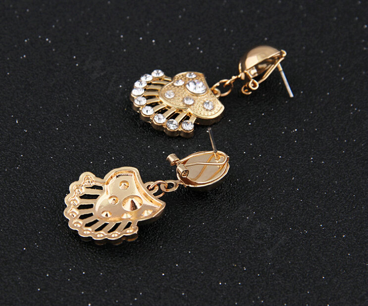 Elegant Fan-shaped Wedding Jewelry Sets Crystal Gold Plated Bridal Necklace Earrings Bracelet Ring 4pcs/set