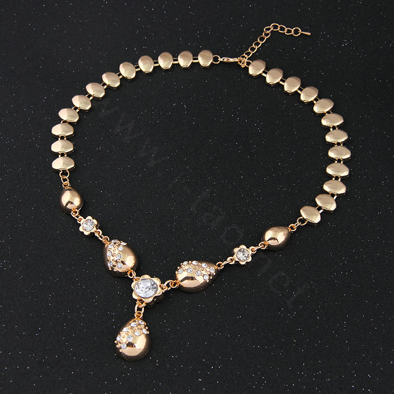 Elegant Wedding Jewelry Sets Gold Plated Bridal Party Crystal Water-drop Necklace Earrings Bracelet Ring 4pcs/set