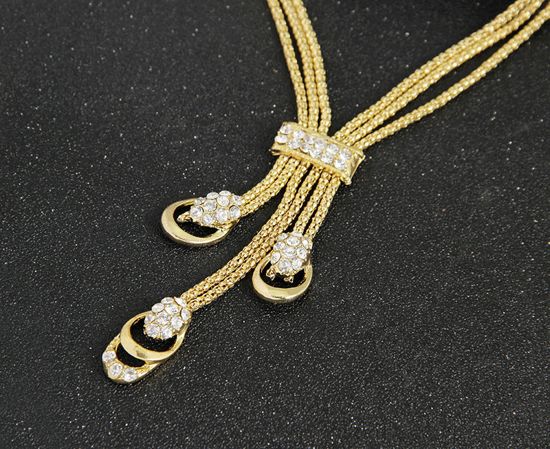 Elegant Wedding Party Jewelry Sets Crystal Gold Plated Bridal Pendant Necklace Earrings Bracelet Ring 4pcs/set