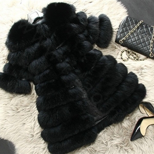 Extre Luxury Genuine Real Whole Fox Fur Coats Fashion Women Medium-long Fur Outerwear - Black