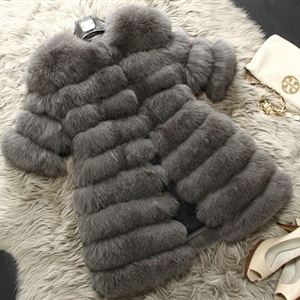 Extre Luxury Genuine Real Whole Fox Fur Coats Fashion Women Medium-long Fur Outerwear - Grey