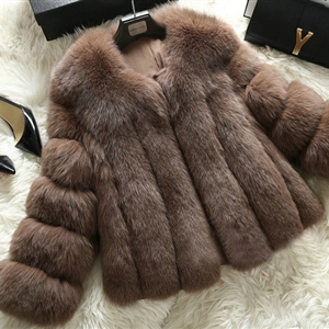 Extre Luxury Genuine Real Whole Fox Fur Coats Fashion Women Short Fur Outerwear - Coffee