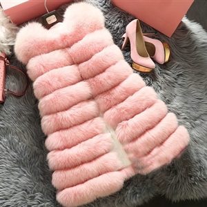 Extre Luxury Genuine Real Whole Fox Fur Vest Fashion Women Medium-long Fur Waistcoat - Pink