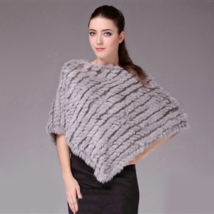 Fashion Delicate knitted Rabbit Fur Shawl Female Party Pullover Women's Triangle Fur Poncho - Grey
