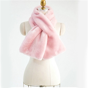 Fashion Simple Faux Mink Fur Scarf Winter Warm Mink Fur Collar Women Short Cross Fur Muffler - Pink