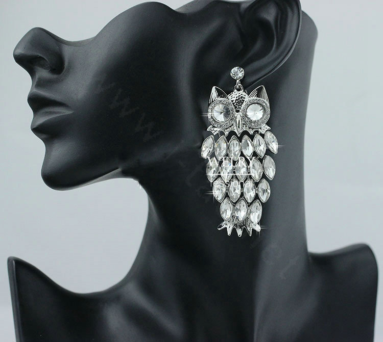 Top Quality Owl Czech Rhinestone Crystal Bridal Earrings White Gold Plated Earrings for Women