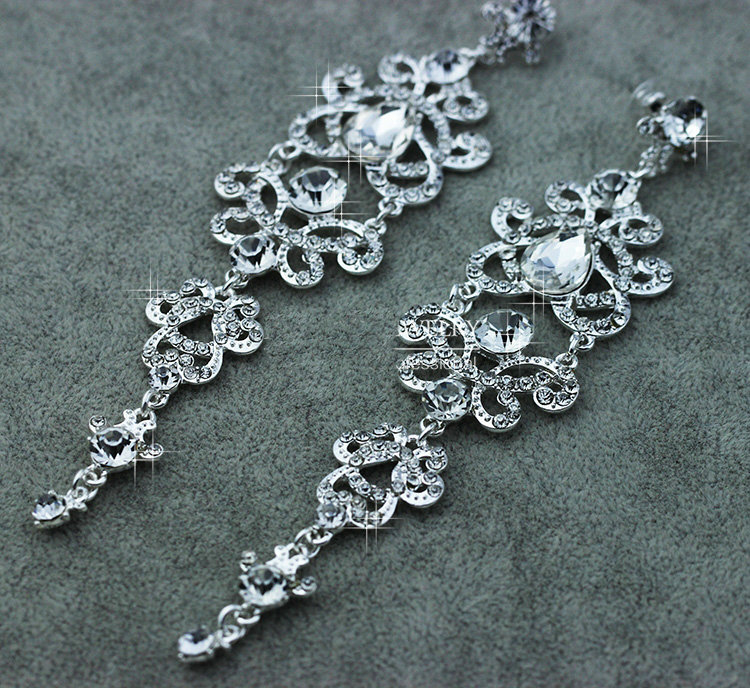 Gorgeous Crystal Bridal Long Drop Earrings Chandelier Earrings for Women Bridal Wedding Accessories