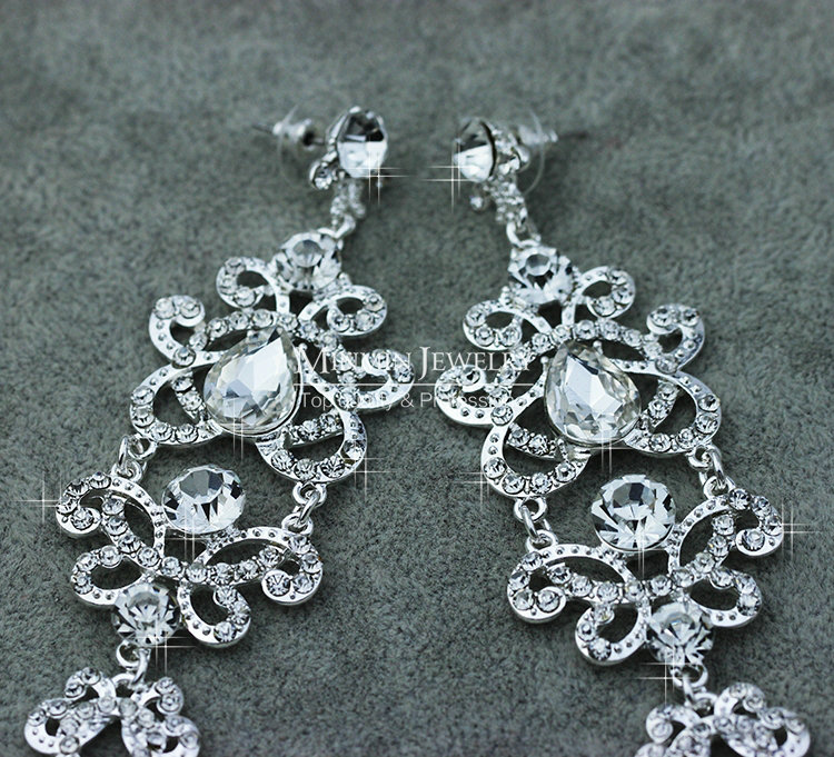 Gorgeous Crystal Bridal Long Drop Earrings Chandelier Earrings for Women Bridal Wedding Accessories