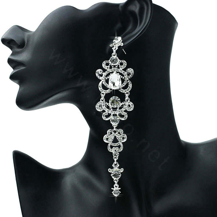 Gorgeous Crystal Bridal Long Drop Earrings Chandelier Earrings for Women Bridal Wedding Accessories