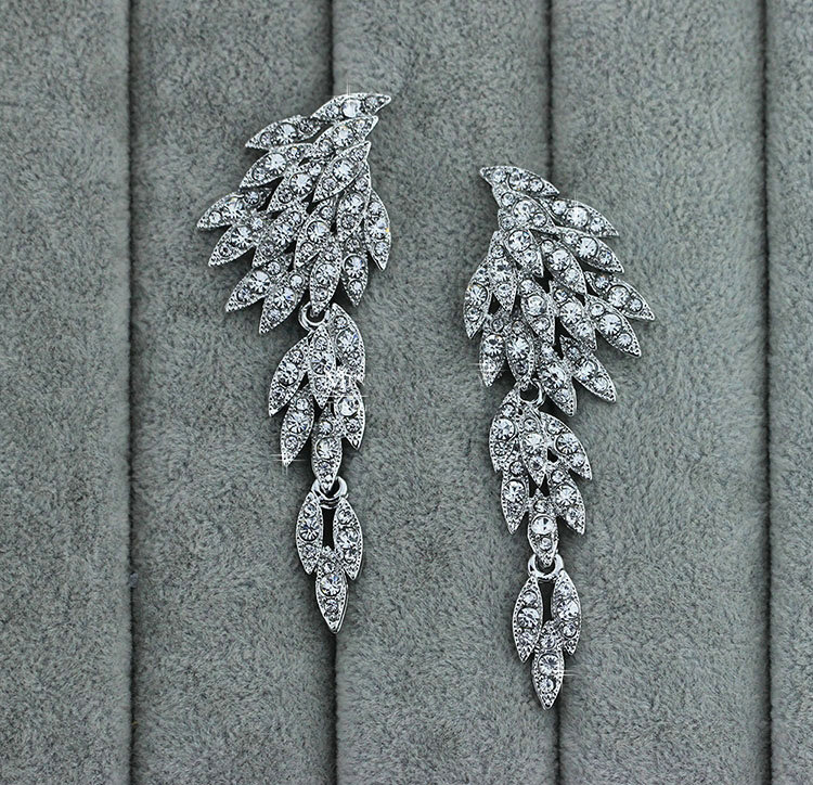 Gorgeous Eagle Shape Crystal Bridal Earrings Gold Plated Long Drop Earrings for Women Wedding Accessories