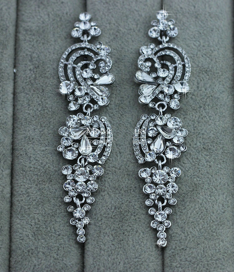 Gorgeous Kiss Lover Crystal Bridal Earrings White Gold Plated Elegant Long Drop Earrings for Women