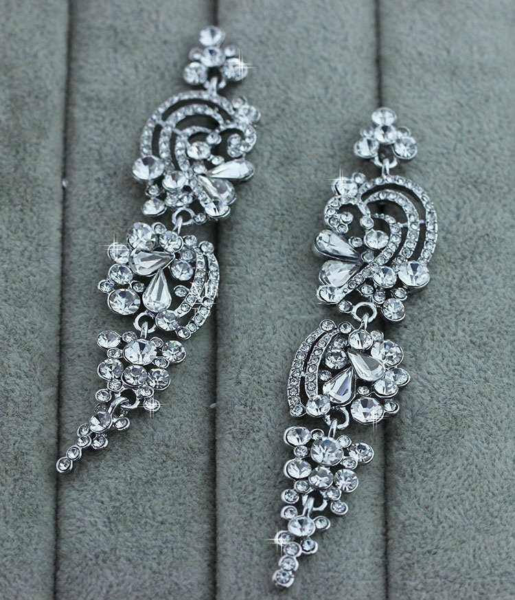 Gorgeous Kiss Lover Crystal Bridal Earrings White Gold Plated Elegant Long Drop Earrings for Women