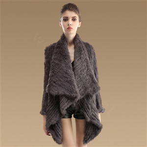 Gorgeous Natural Rabbit Fur Outwear Fashion Women Knitted Irregular Rabbit Fur Coats - Dark Grey