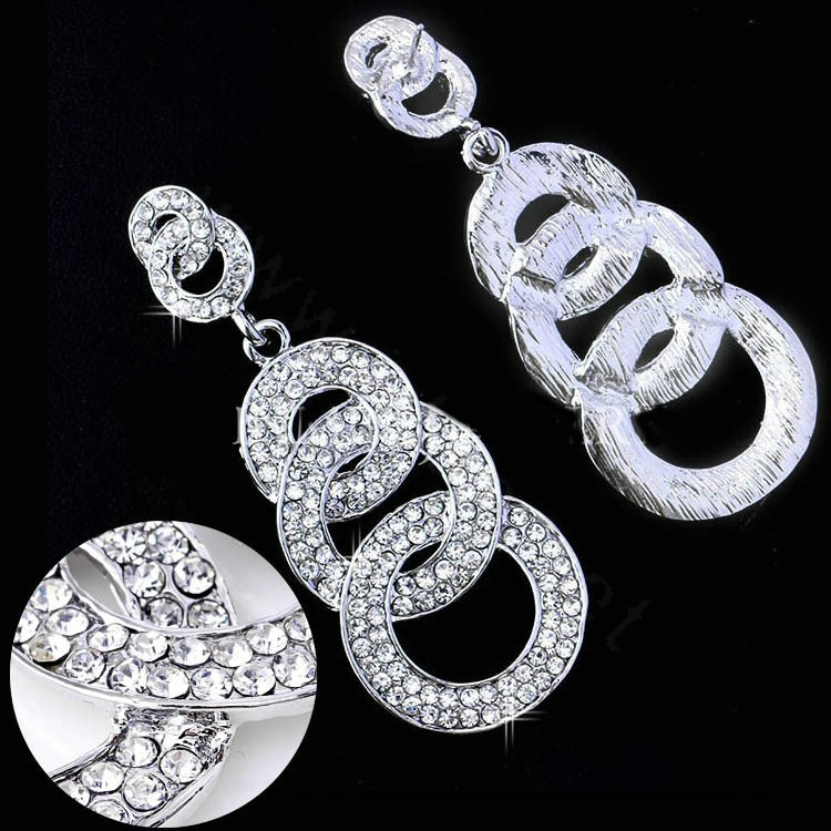 Gorgeous Retro Design Bridal Accessories Silver Plated Brincos Fashion Circle Long Earrings For Women