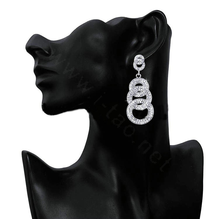Gorgeous Retro Design Bridal Accessories Silver Plated Brincos Fashion Circle Long Earrings For Women