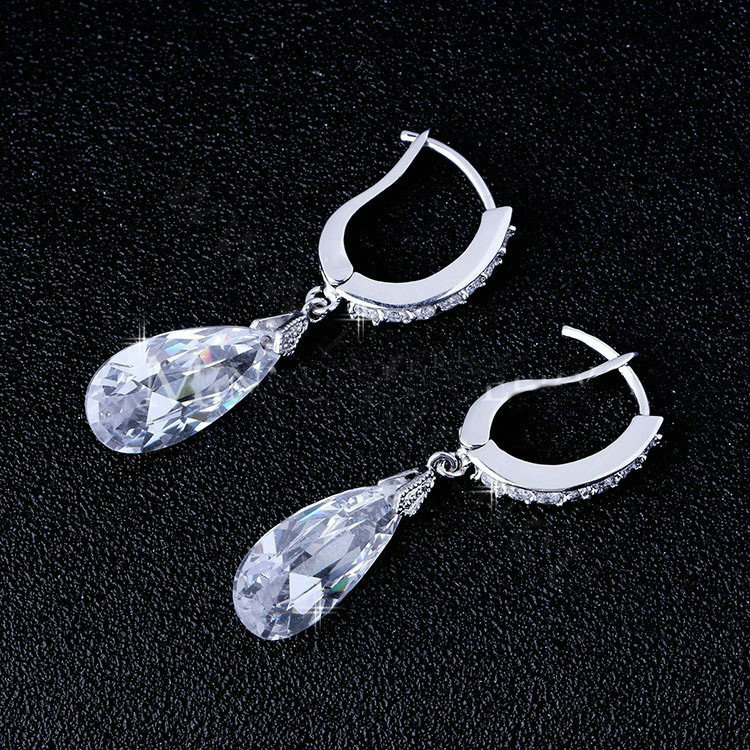 Gorgeous Wedding Accessories Drop Earring Jewelry Top Big Cubic Zirconia White Gold Plated Earrings for Women