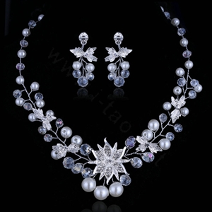 High Quality Vine Flower Crystal Beads Pearl Bridal Wedding Necklace Errings Jewelry Sets