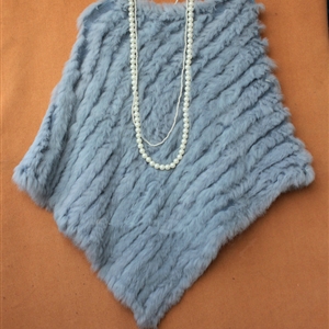 High Quality knitted Rabbit Fur Shawl Female Party Pullover Women's Triangle Rabbit Fur Poncho - Light blue