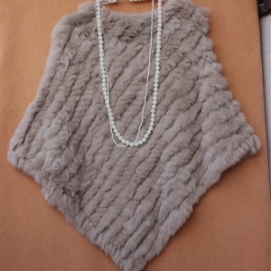 High Quality knitted Rabbit Fur Shawl Female Party Pullover Women's Triangle Rabbit Fur Poncho - Light khaki