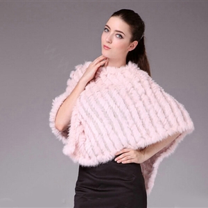 Hot Sale Fur Pashmina Shawls For Female Knitted Rabbit Fur Poncho Pink Bride Wedding Fur Shawl Winter