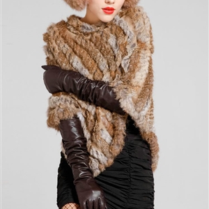Hot sales Delicate knitted Rabbit Fur Shawl Autumn Winter Women's Triangle Fur Poncho - Natural Yellow