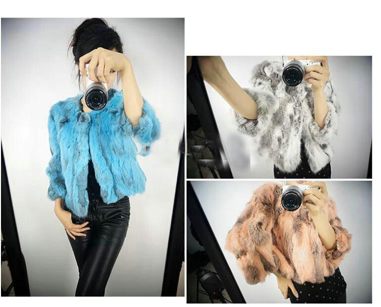 Hot sales Natural Rabbit Fur Coat Women Fashion Short Rabbit Fur Jacket - Natural Grey