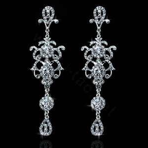 Luxurious Chandelier Crystal Bridal Earrings Silver Floral Long Drop Earrings for Women Wedding Accessories