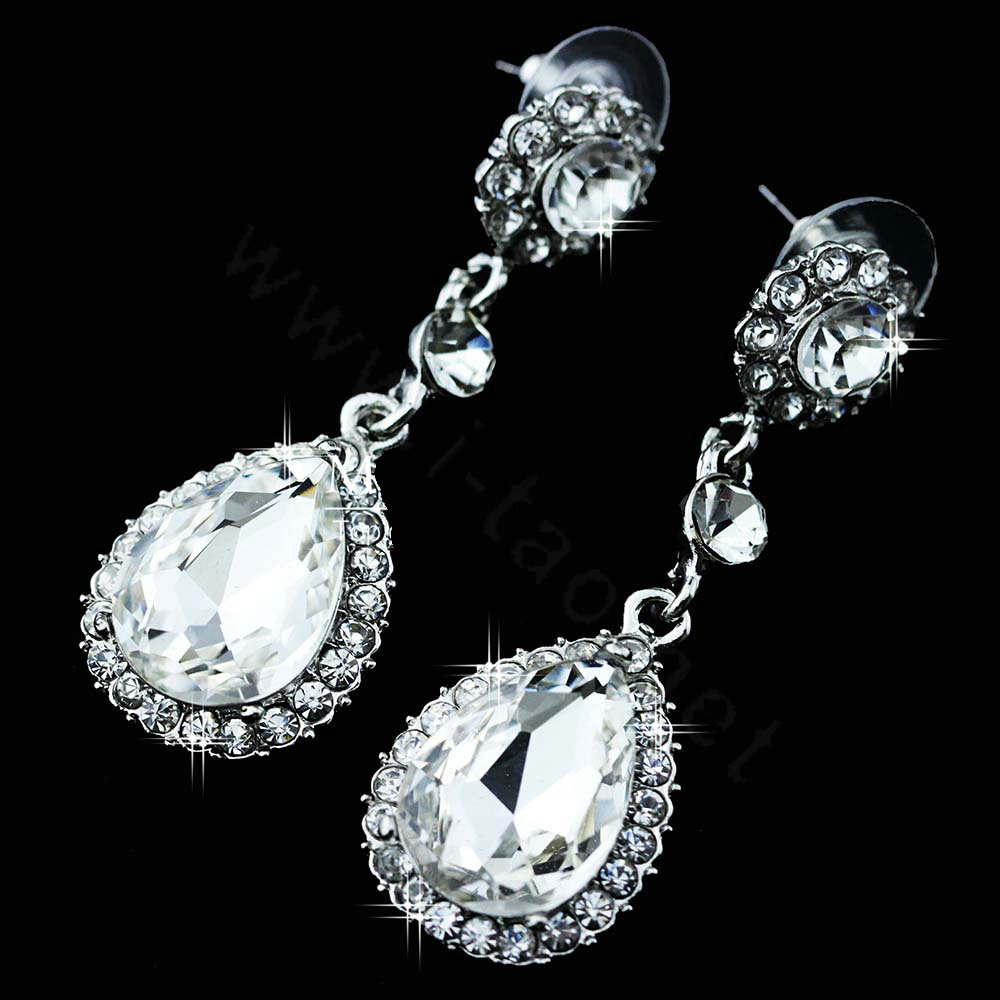 Luxurious Water drop Austrian Crystal Bridal Earrings for Women White Gold Plated Nickel Free Wedding Jewelry