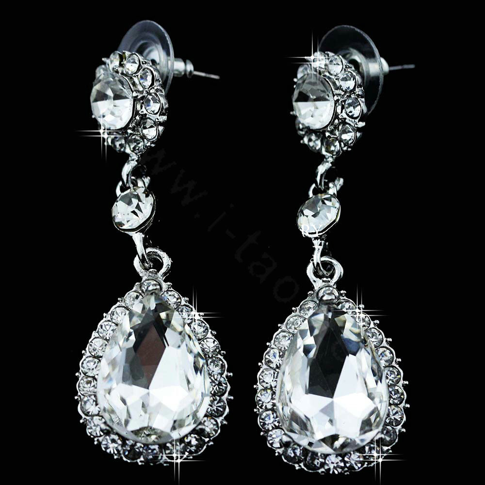 Luxurious Water drop Austrian Crystal Bridal Earrings for Women White Gold Plated Nickel Free Wedding Jewelry