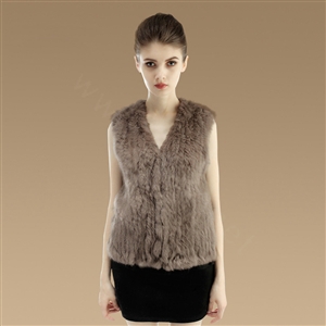 Luxury Genuine Knitting Nature Rabbit Fur Vest Fashion Women Winter Warm Fur Gilet - Khaki