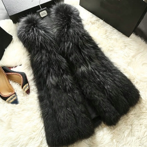 Luxury Genuine Real Whole Raccoon Fur Vest Fashion Women Medium-long Fur Gliet - Black