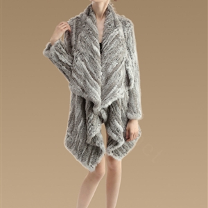 Luxury Natural Rabbit Fur Jacket Fashion Women Knitted Irregular Rabbit Fur Coats - Natural Grey