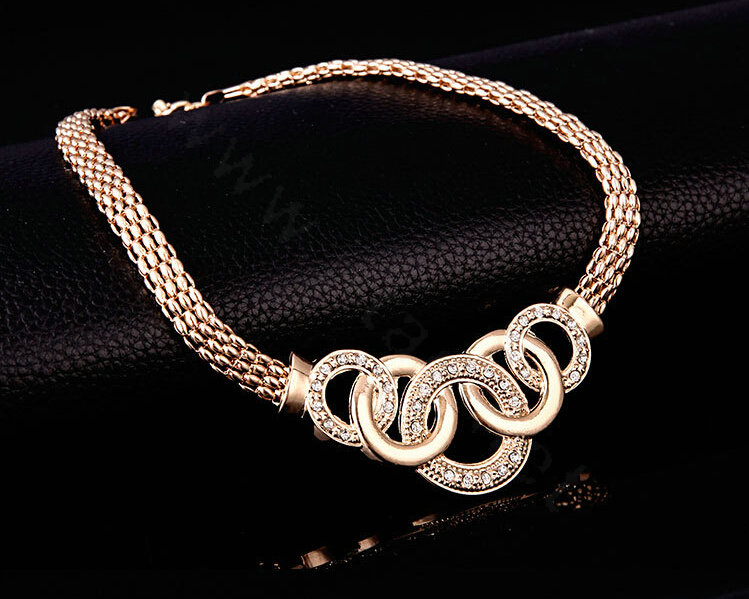 New 18K Gold Plated Party Wedding Bridal Jewelry Set Round Statement Necklace Earrings Bracelet Ring 4pcs/set