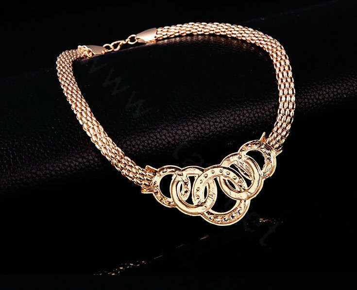New 18K Gold Plated Party Wedding Bridal Jewelry Set Round Statement Necklace Earrings Bracelet Ring 4pcs/set