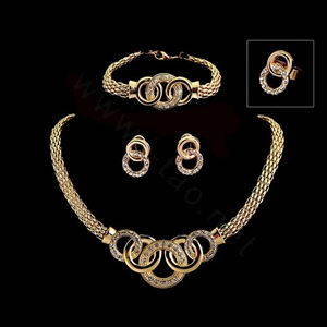 New 18K Gold Plated Party Wedding Bridal Jewelry Set Round Statement Necklace Earrings Bracelet Ring 4pcs/set