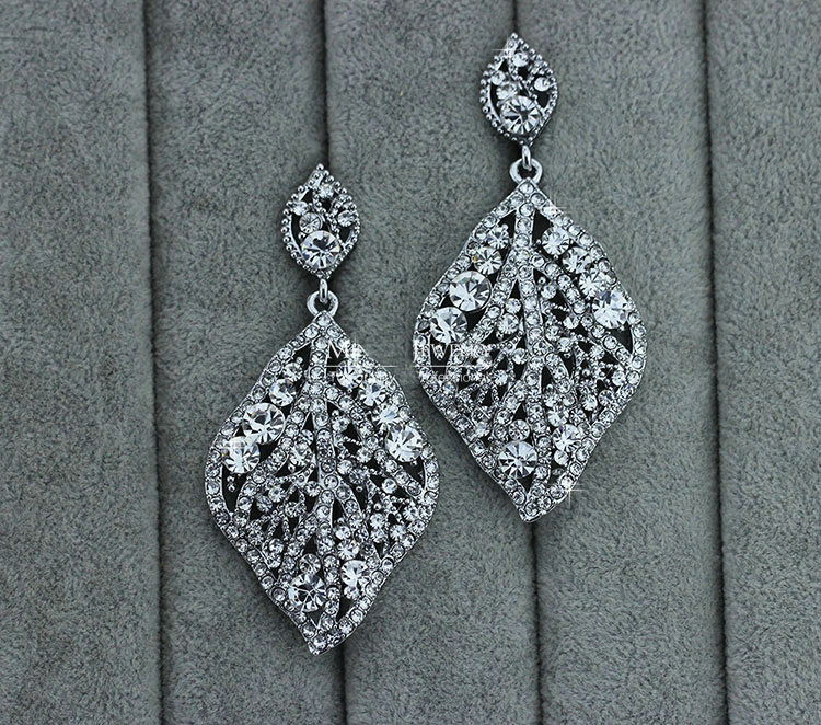 New Arrival Leaf Shape Crystal Dangle Drop Earrings Wedding Jewelry Earrings for Women Evening Party