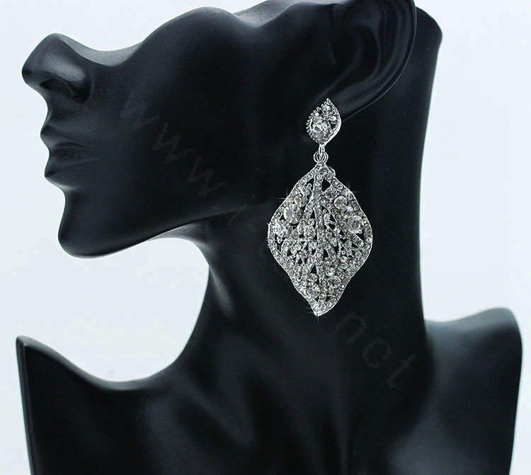 New Arrival Leaf Shape Crystal Dangle Drop Earrings Wedding Jewelry Earrings for Women Evening Party