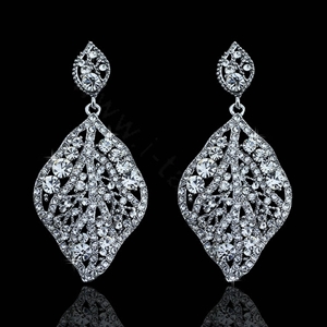 New Arrival Leaf Shape Crystal Dangle Drop Earrings Wedding Jewelry Earrings for Women Evening Party