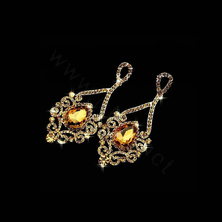 New Champagne Noble Austrian Crystal Dangle Drop Earrings for Women 14K Gold Plated Fashion Jewelry