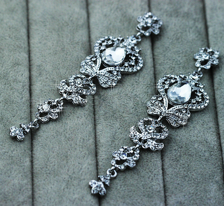 New Design Butterfly Elegant Austrian Crystal Bridal Earrings White K Plated Party Long Drop Earrings