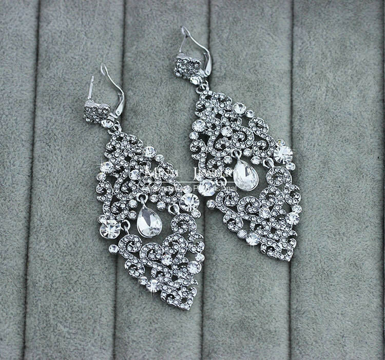 New Design Crystal Unique Fan Shape Dangle Drop Earrings Wedding Jewelry Earrings for Women