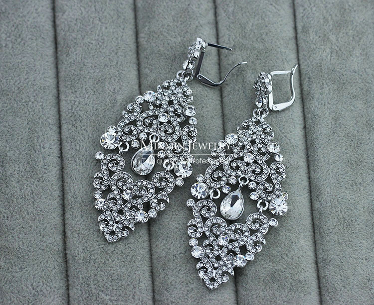 New Design Crystal Unique Fan Shape Dangle Drop Earrings Wedding Jewelry Earrings for Women