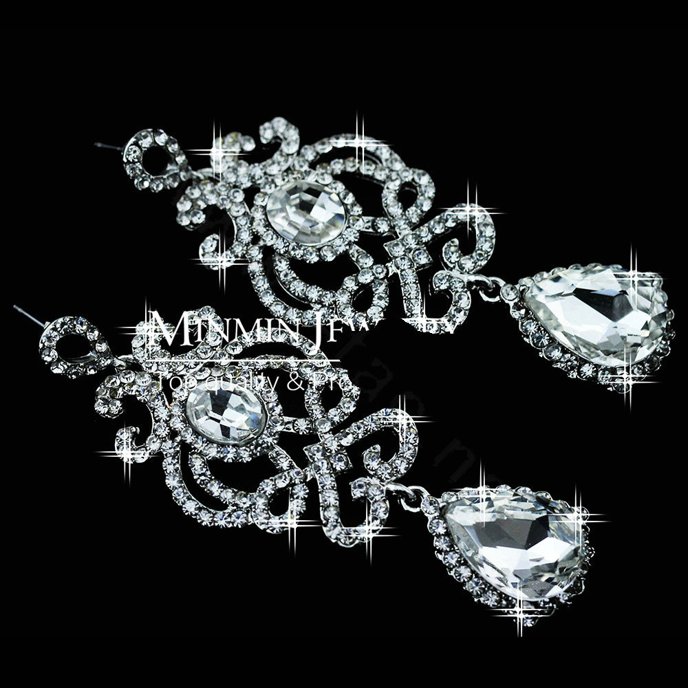 New Design Elegant Teardrop Austrian Crystal Banquet Bridal Drop Earrings White K Plated for Women