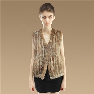 New Genuine Knitting Nature Rabbit Fur Vest Fashion Women Fur Waistcoat - Nature Yellow