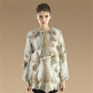 New Knitting Nature Rabbit Fur Outwear Winter Warm Fur Jacket Fashion Women Fur Coats - Brown