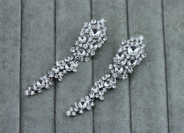 New Luxurious Glass Crystal Beads Cluster Bridal Long Drop Earrings for Women Wedding Accessories