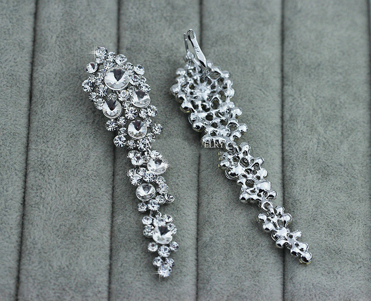 New Luxurious Glass Crystal Beads Cluster Bridal Long Drop Earrings for Women Wedding Accessories