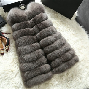 New Luxury Genuine Real Whole Fox Fur Vest Fashion Women Medium-long Fur Gliet - Grey