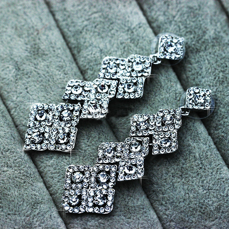 New Silver Long Bridal Earrings Elegant Geometry Austrian Crystal Earrings for Women Wedding Jewelry